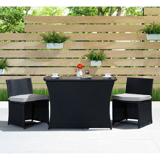 Dreamline Outdoor Garden/Balcony Patio Seating Set 1+2, 2 Chairs And 1 Oval Shaped Table (Easy To Handle, Black)