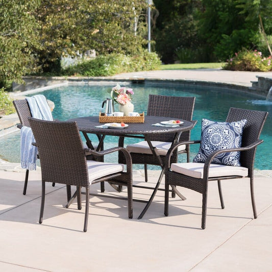 Dreamline Outdoor Garden Patio Dining Set - 4 Chairs And 1 Table Set (Brown)
