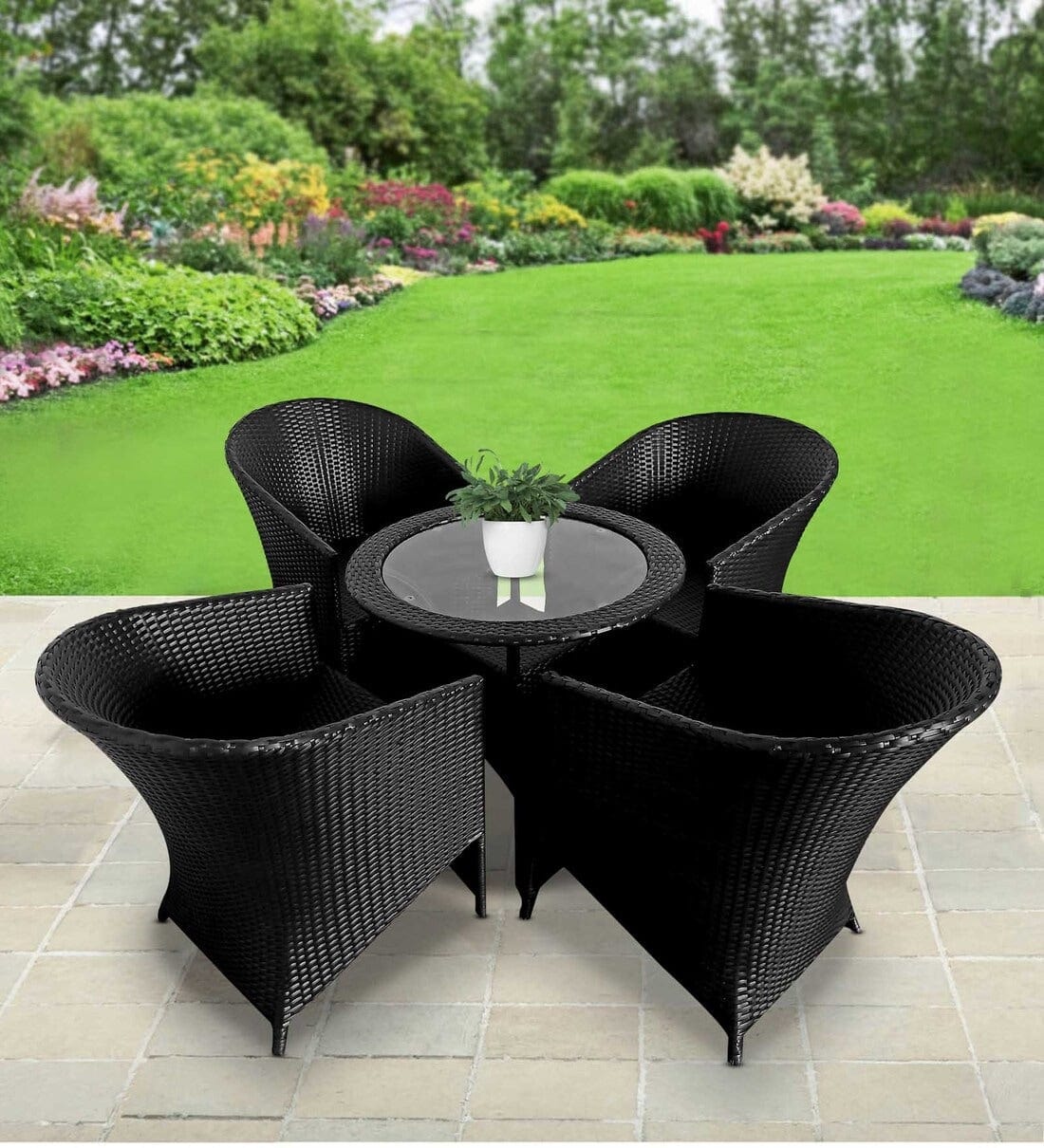 Dreamline Outdoor Garden/Balcony Patio Seating Set 1+4, 4 Chairs And 1 Table (Easy To Handle, Jet Black)