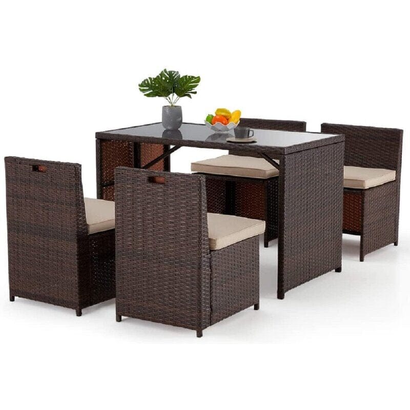 Dreamline Outdoor Garden Patio Dining Set 4 Chairs And 1 Table Set (Brown), Outdoor Furniture