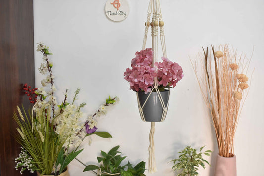 Thread Story Gatika Macrame Cotton Plant Hanger With Beads