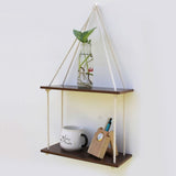 Wooden 2 Layer Wall Shelf With White Jute Rope