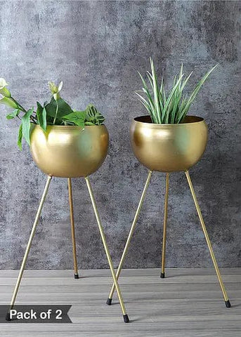 Black Plant Stand 2-Shelf Gold Plant Pot Stand for Indoor in Large