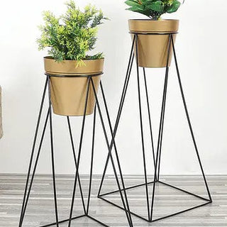 Pot Shape Planter (Gold) with Wide Stand - Set of 2