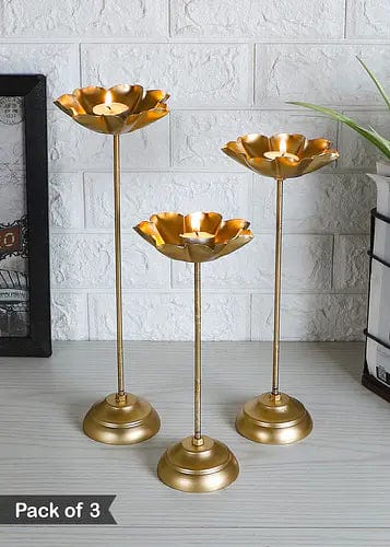 Amaya Decors Lotus Design Small Tealight Holders - Set of 3 (Detachable)