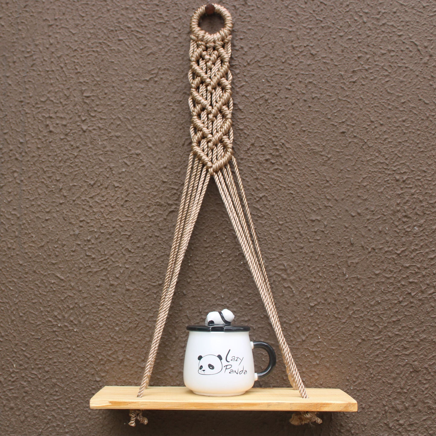 Pine Heart Brown Macrame Rope Wall Hanging Shelf