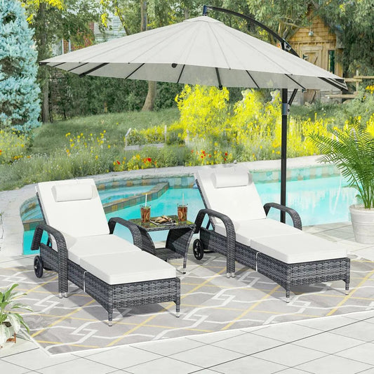 Dreamline Outdoor Furniture Poolside Lounger With Cushion (Set of 2) With 1 Side Table