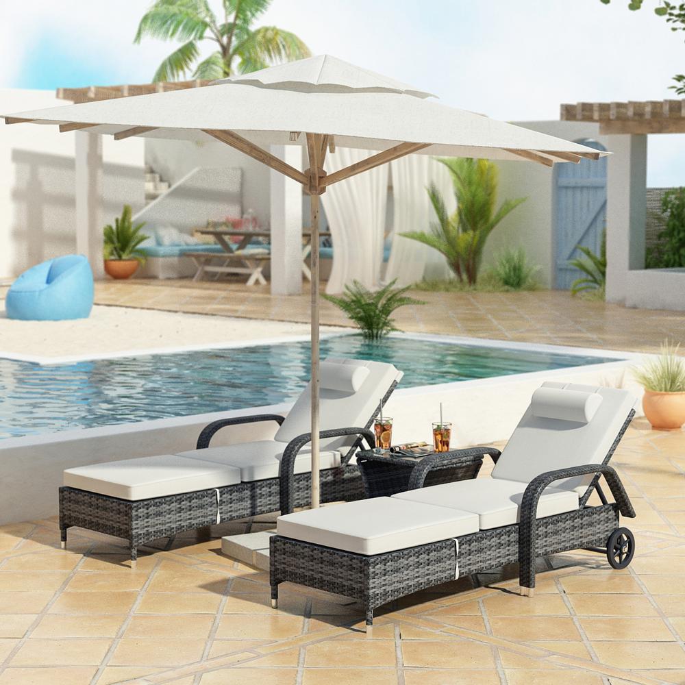 Dreamline Outdoor Furniture Poolside Lounger With Cushion (Set of 2) With 1 Side Table