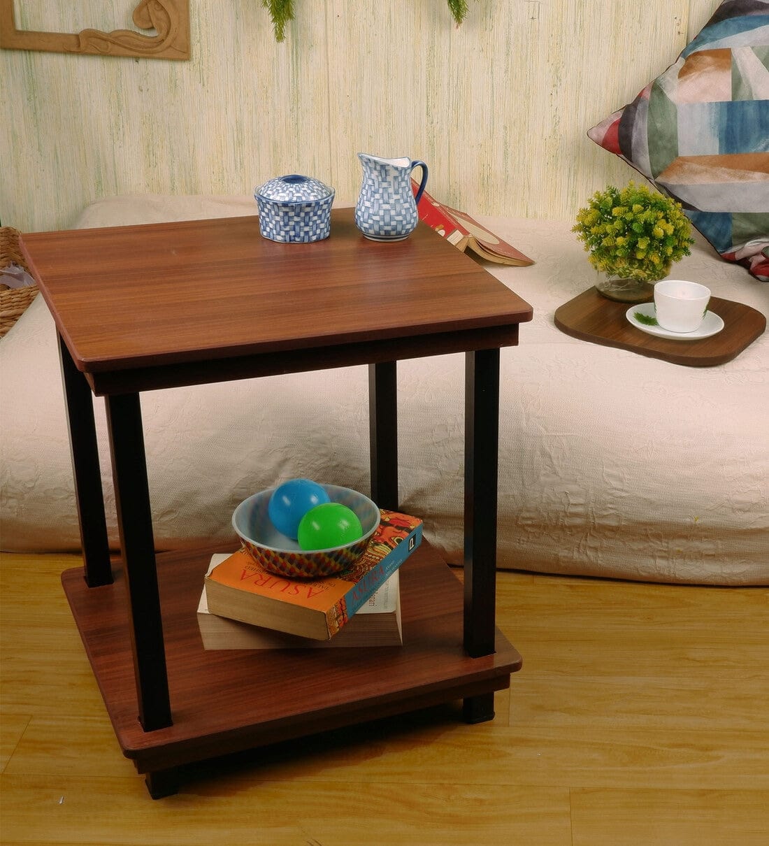 Raytrees Metal Wooden Table- Brown Colour