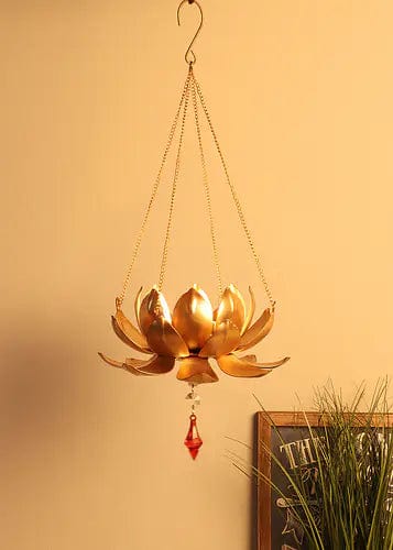 Amaya Decors Lotus Shaped Hanging Tealight Holder With Beads